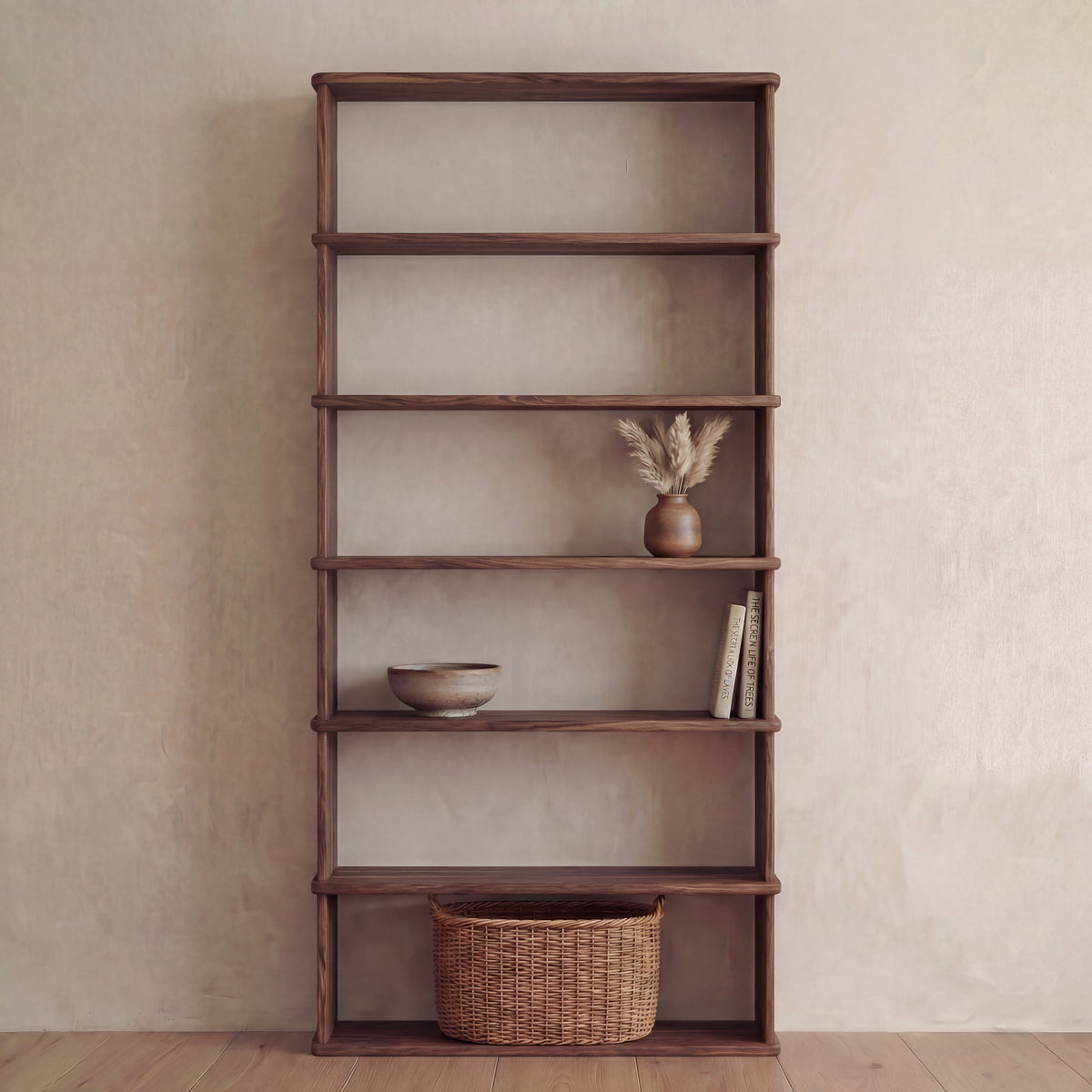 Picture Idea: 6 Shelf Bookcase In Walnut Solid Wood Minimalist