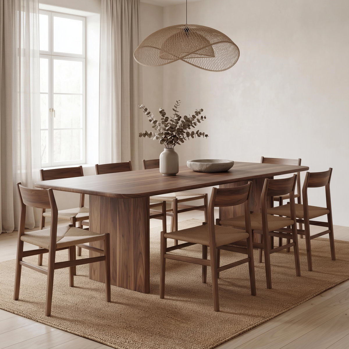 8 Person Dining Table in Walnut | Solid Wood & Minimalist | Omba