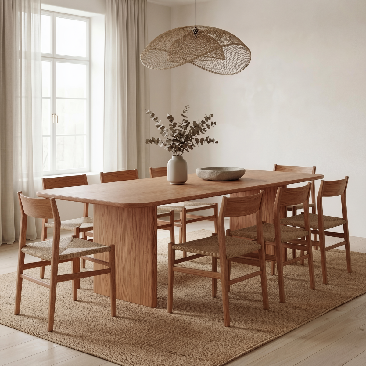 8 Person Dining Table in Red Oak | Solid Wood & Minimalist | Omba