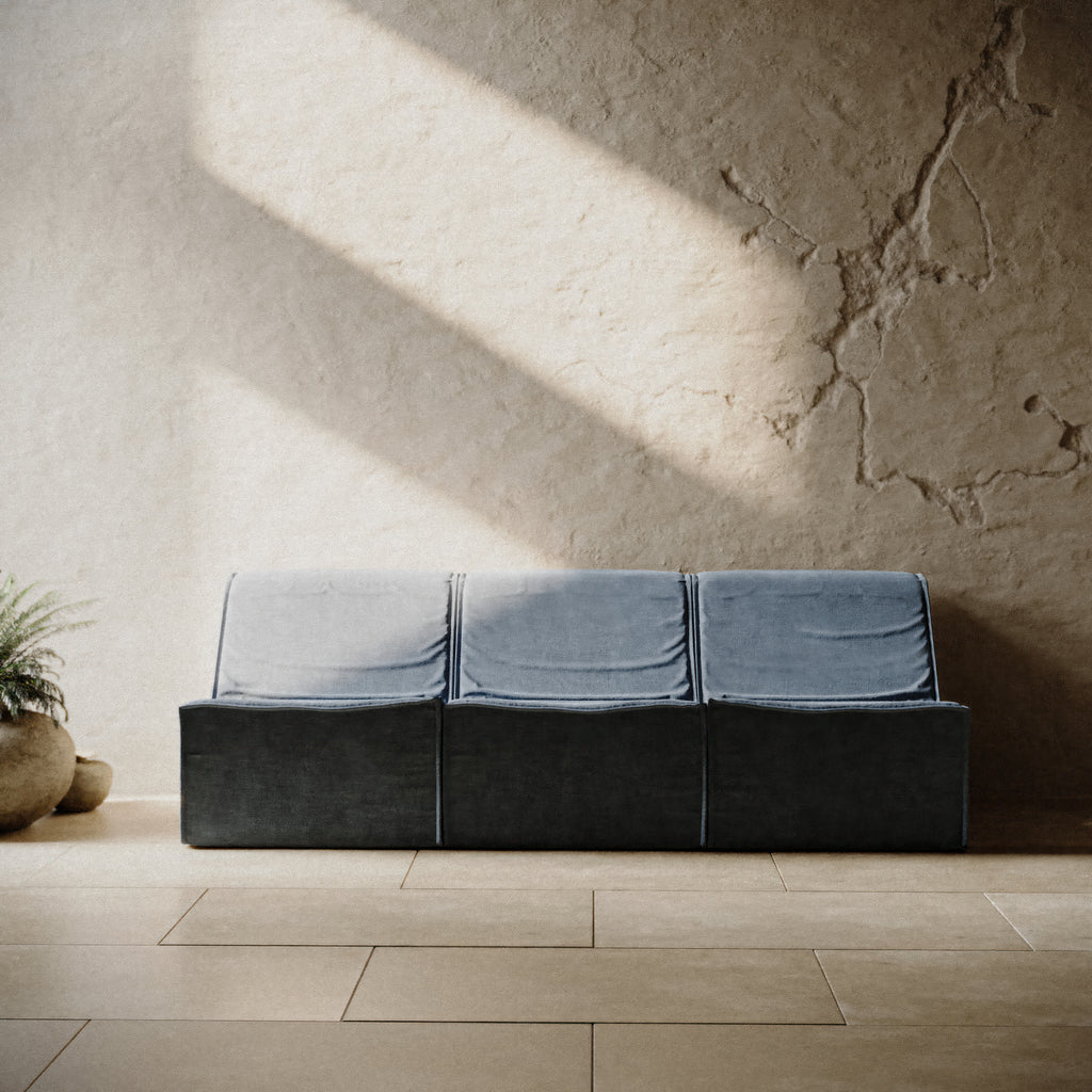 Blue 3 seater sofa, minimalist