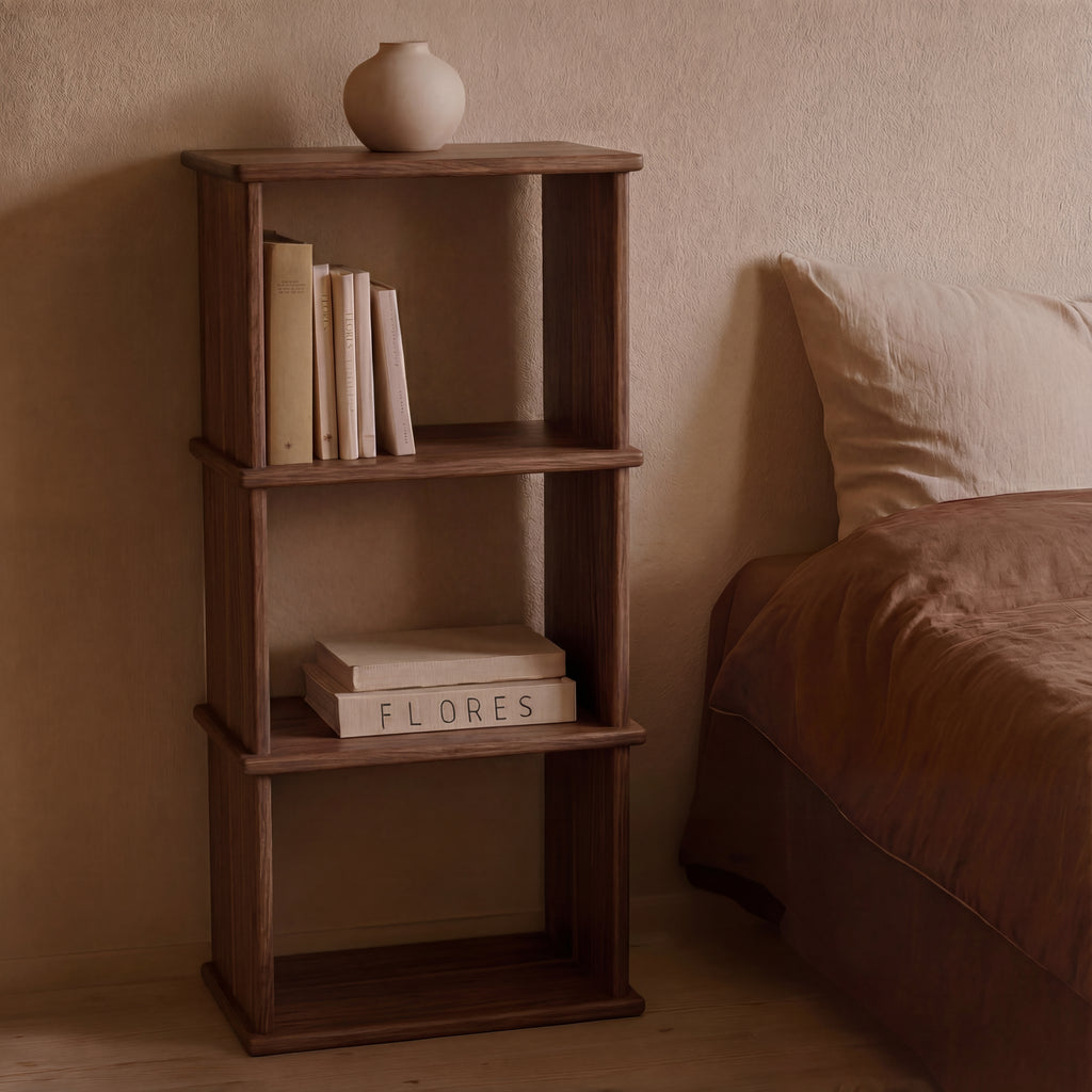 3 cube solid walnut bookcase