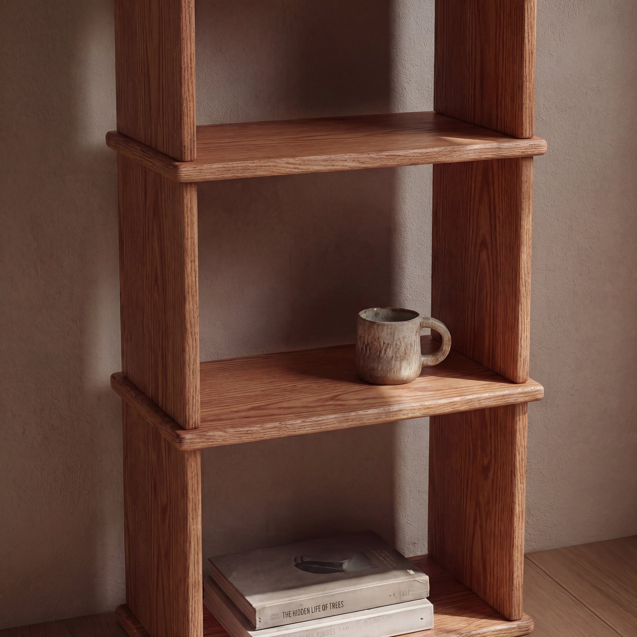 3 cube solid wood bookshelf zoomed