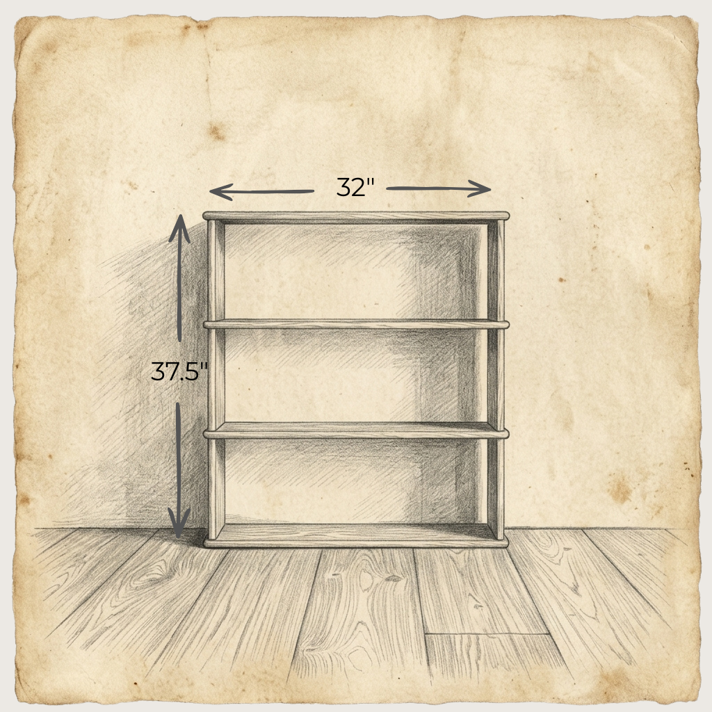 3 row bookcase dimension sketch