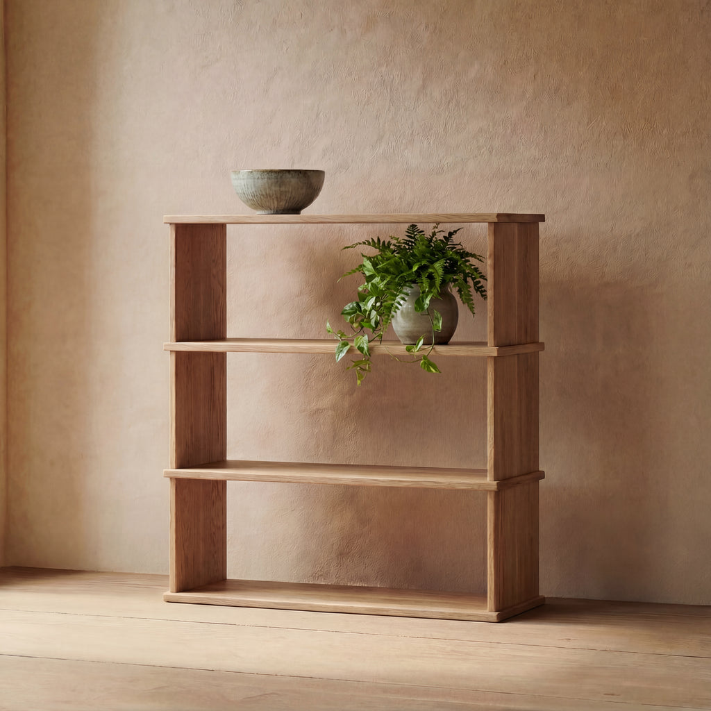3 row white oak bookcase