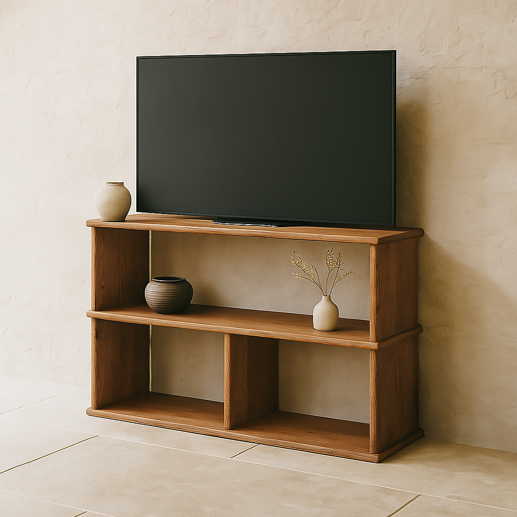 40 inch red oak tv stand with decorations