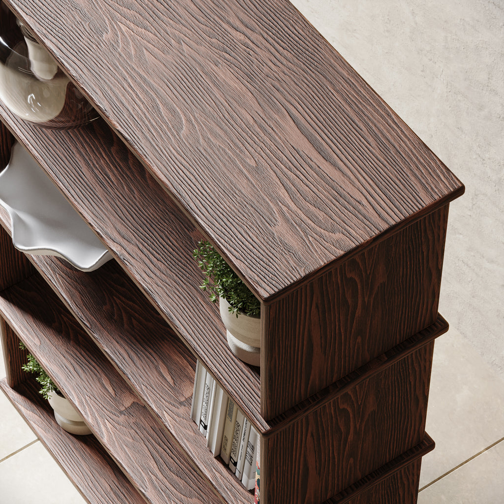 4 tier bookshelf in walnut - top view