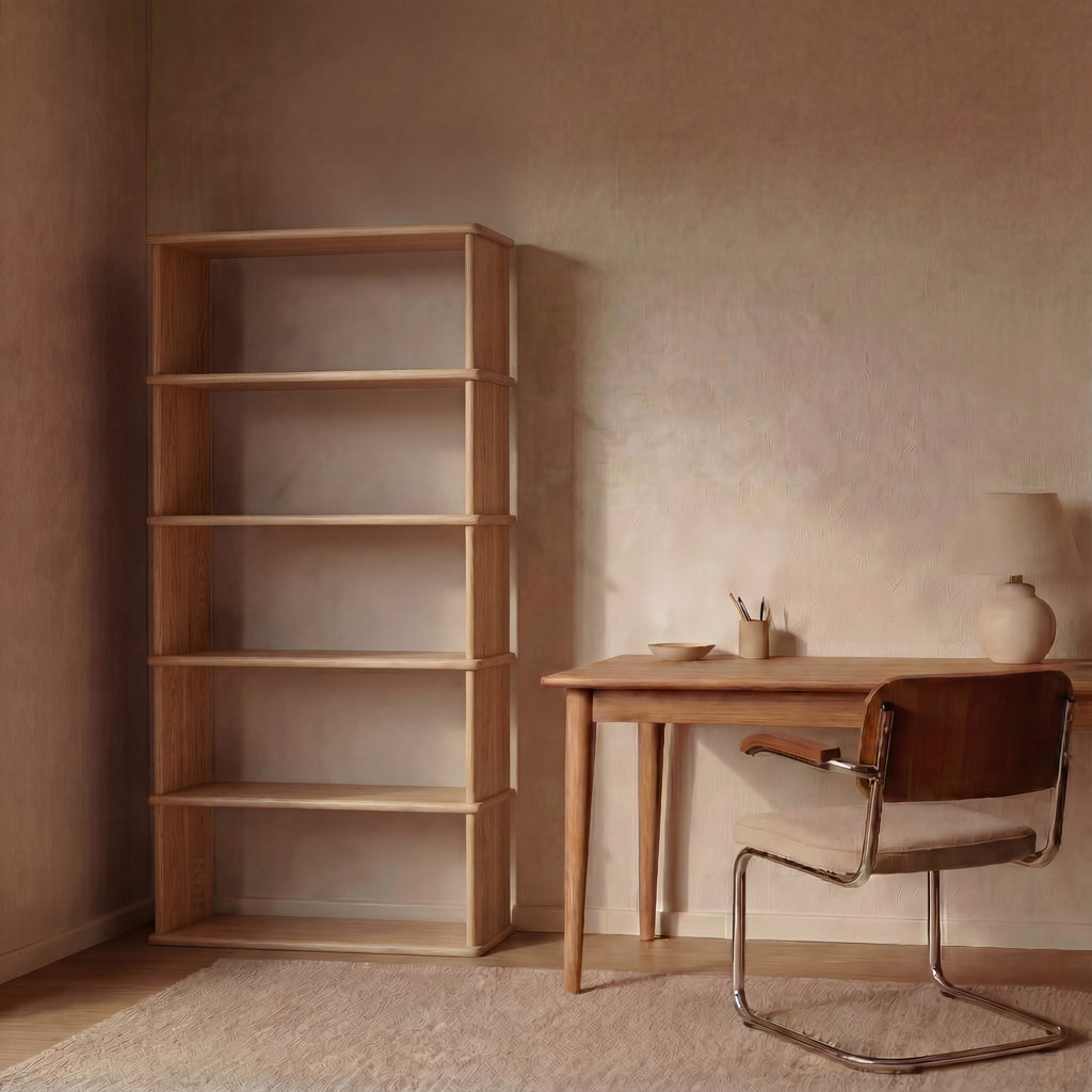 5 tier bookcase in white oak office
