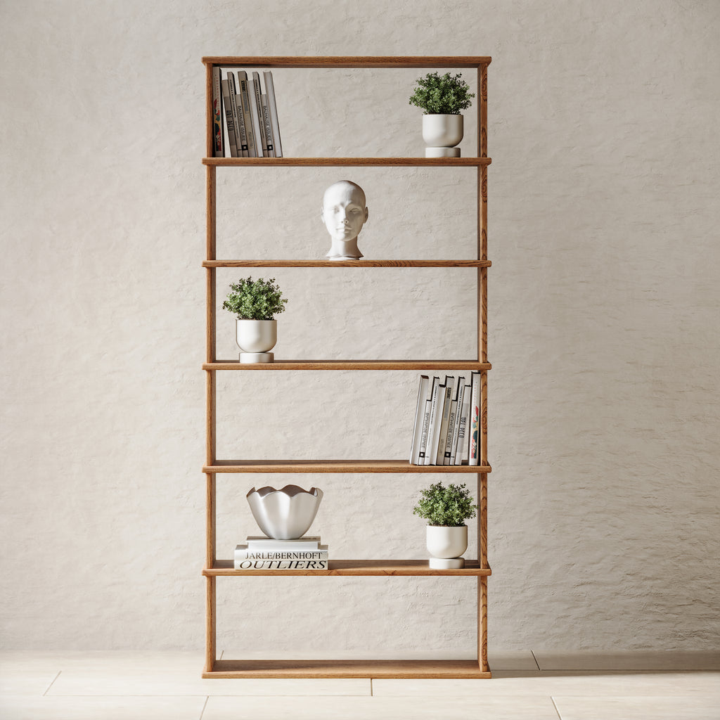6 level bookshelf in solid red oak