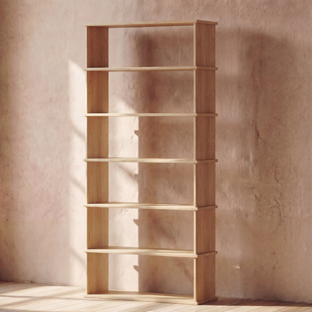 6 shelf white oak bookcase