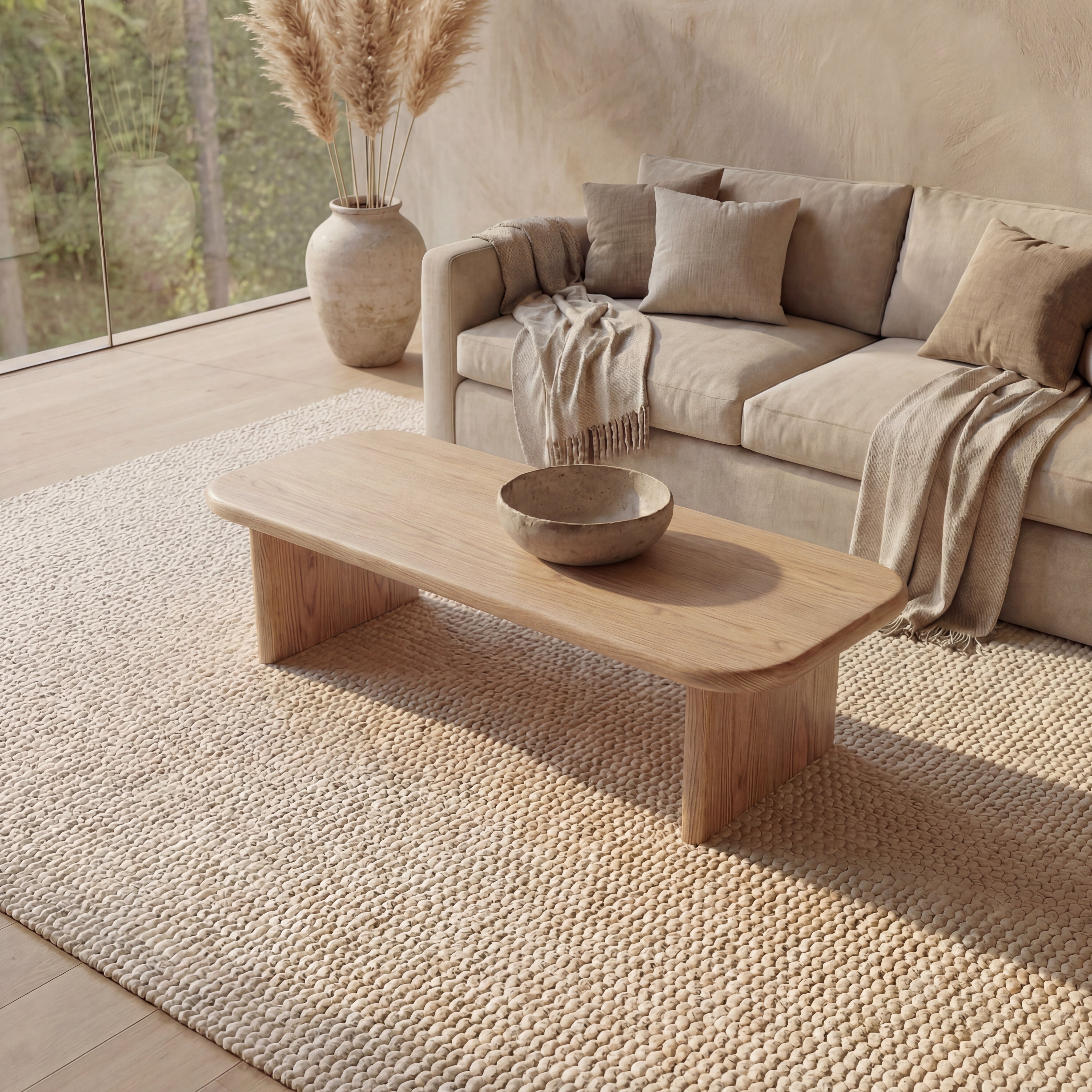 60 Inch Coffee Table in White Oak | Solid Wood & Minimalist | Omba