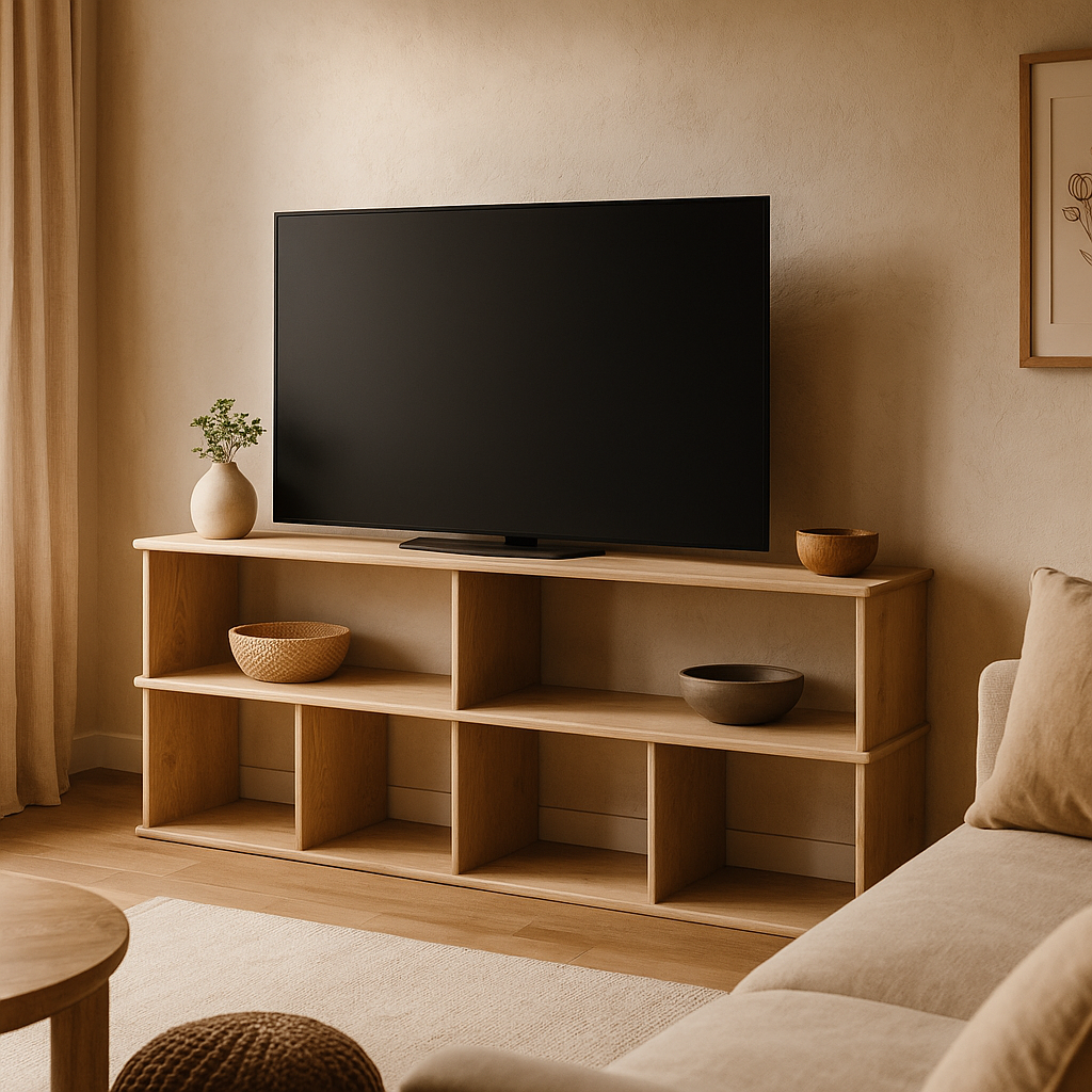 65 inch white oak tv stand in living room