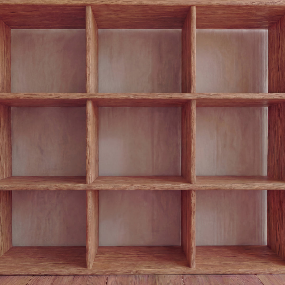 9 cube bookcase solid wood close up