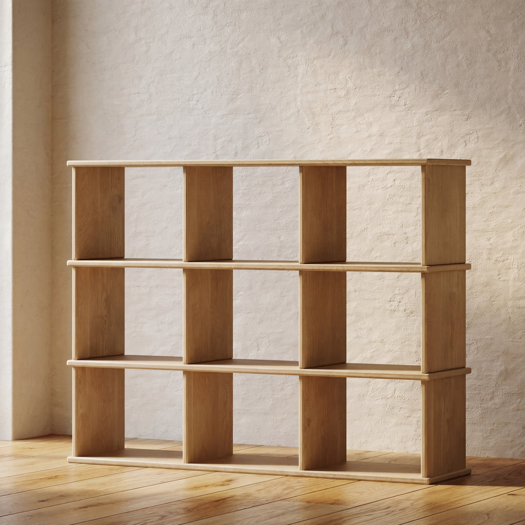 9 cube bookcase white oak