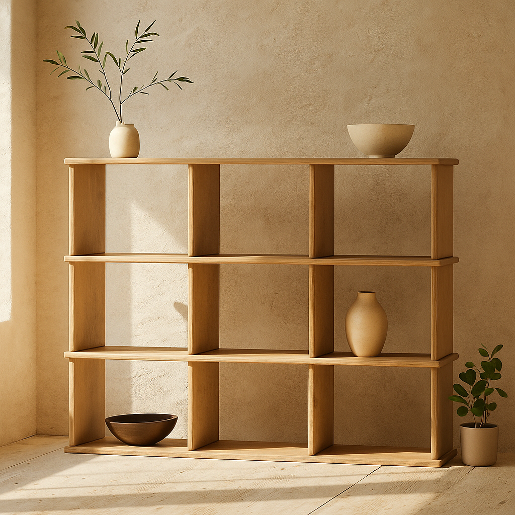 9 cube bookcase in white oak