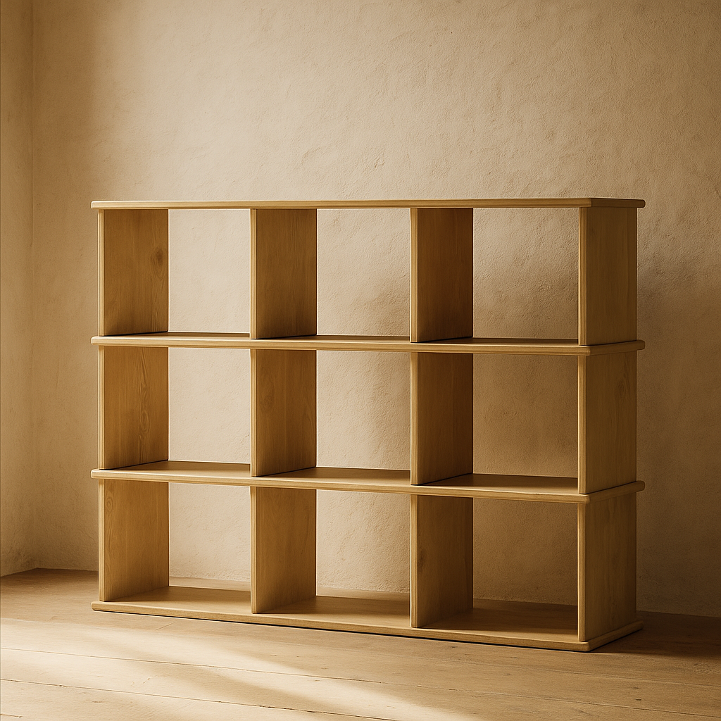 9 cube bookshelf in white oak