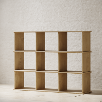 9 cube bookshelf in solid white oak