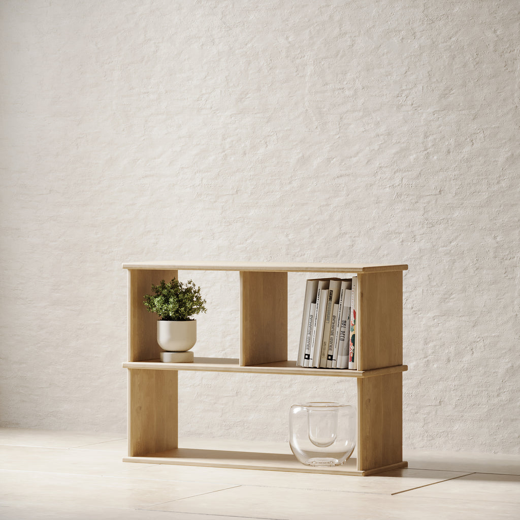 Console bookshelf in white oak