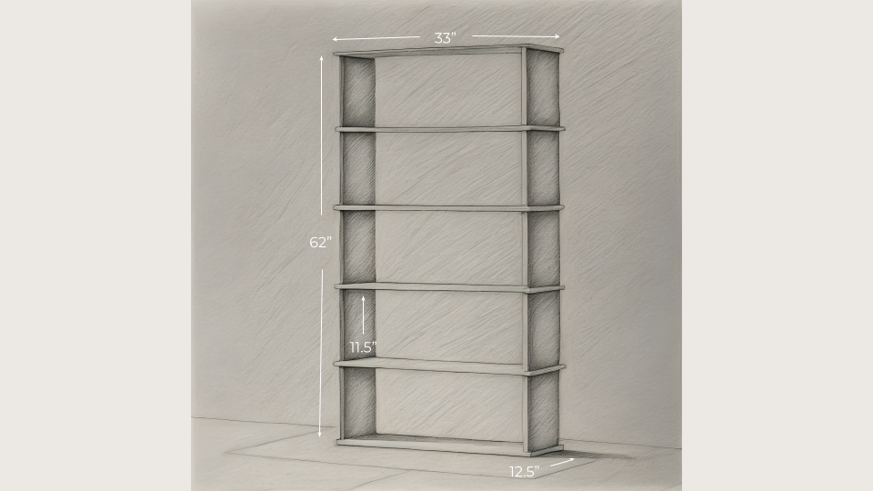 Five row bookshelf - sketch