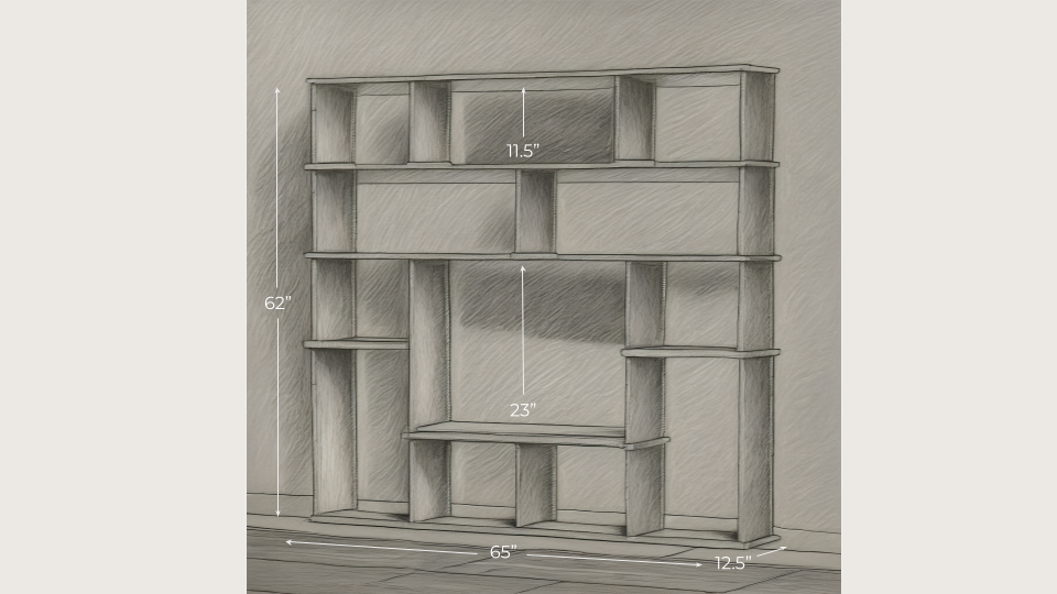 Large modular bookshelf sketch