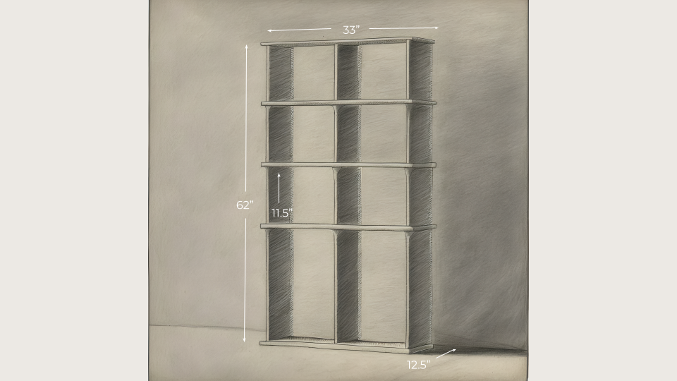 Minimalist wood bookshelf - sketch