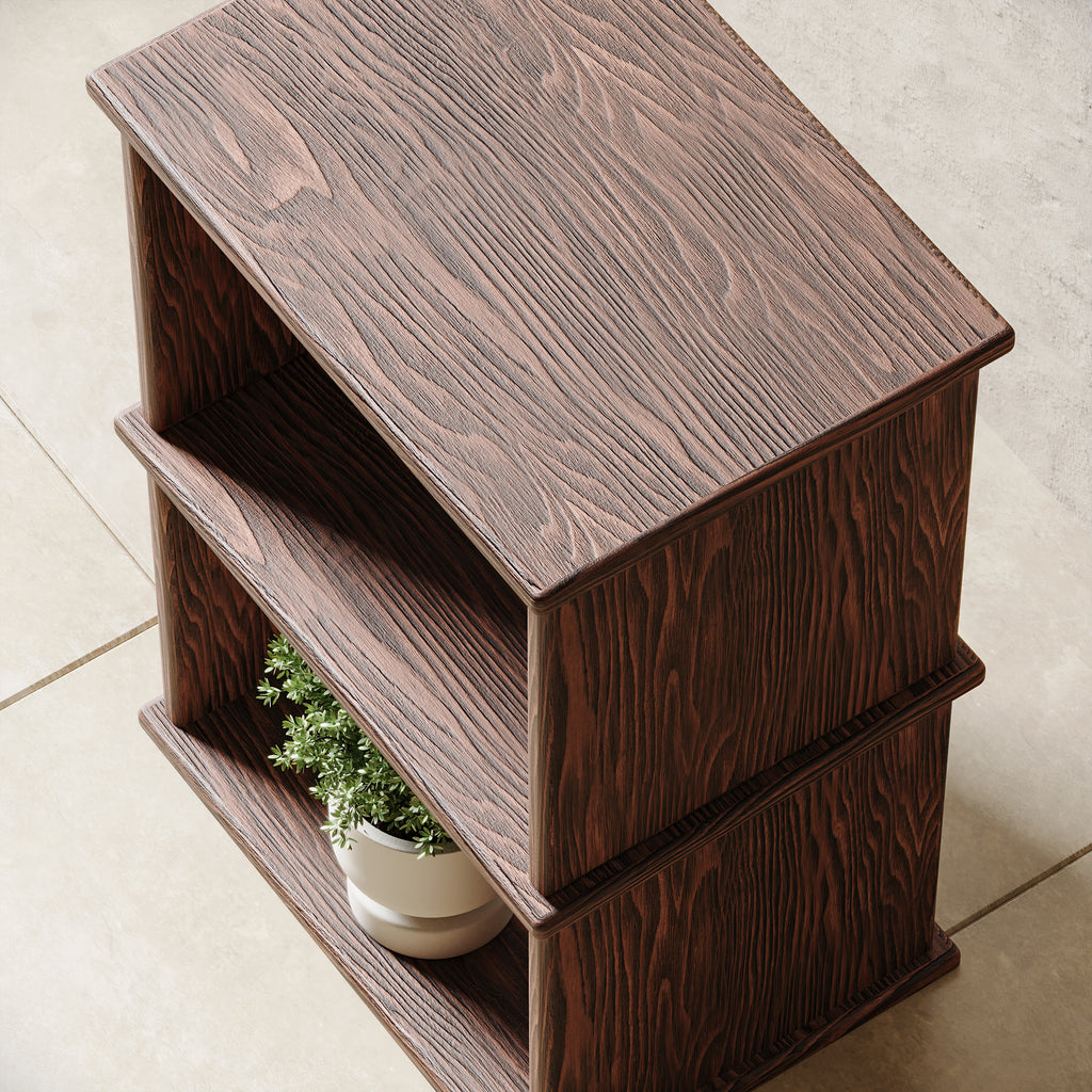 Nightstand bookshelf in walnut top view