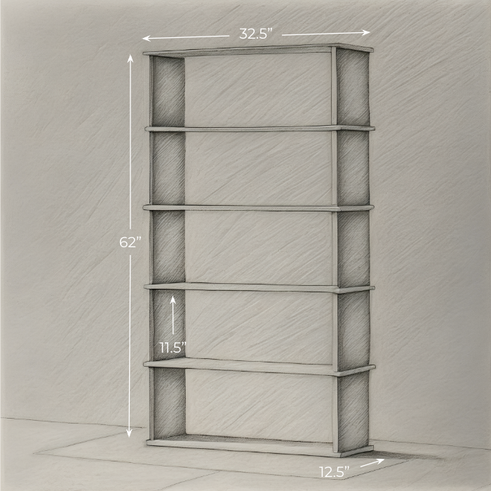 Sketch of a five row bookshelf