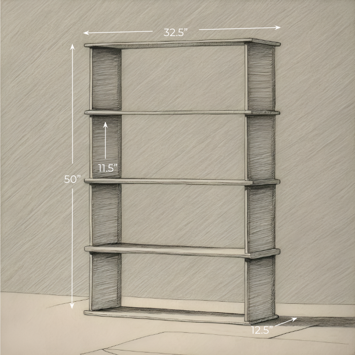 Four row bookshelf sketch