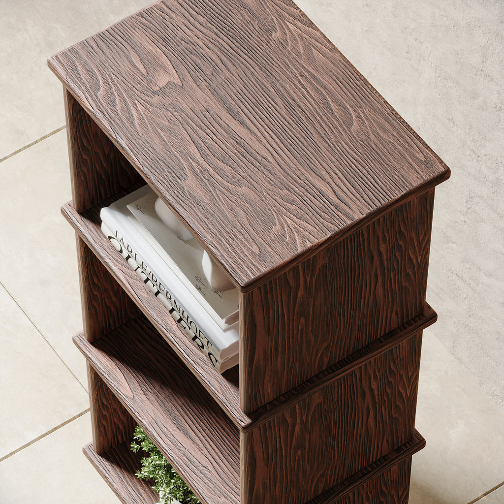 Small walnut bookcase top view