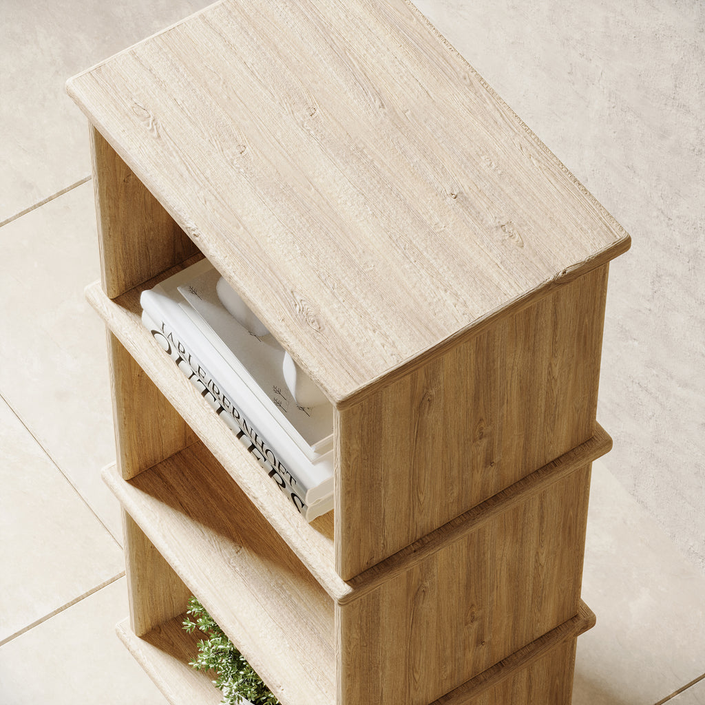 Small wooden bookshelf top view