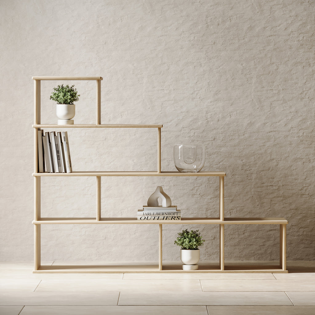 Step bookshelf in white oak