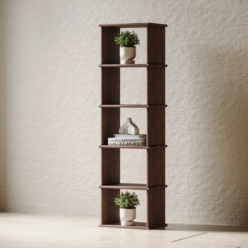 Tall narrow bookcase in walnut