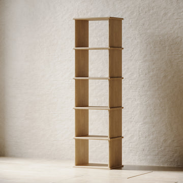 Narrow wooden bookshelf