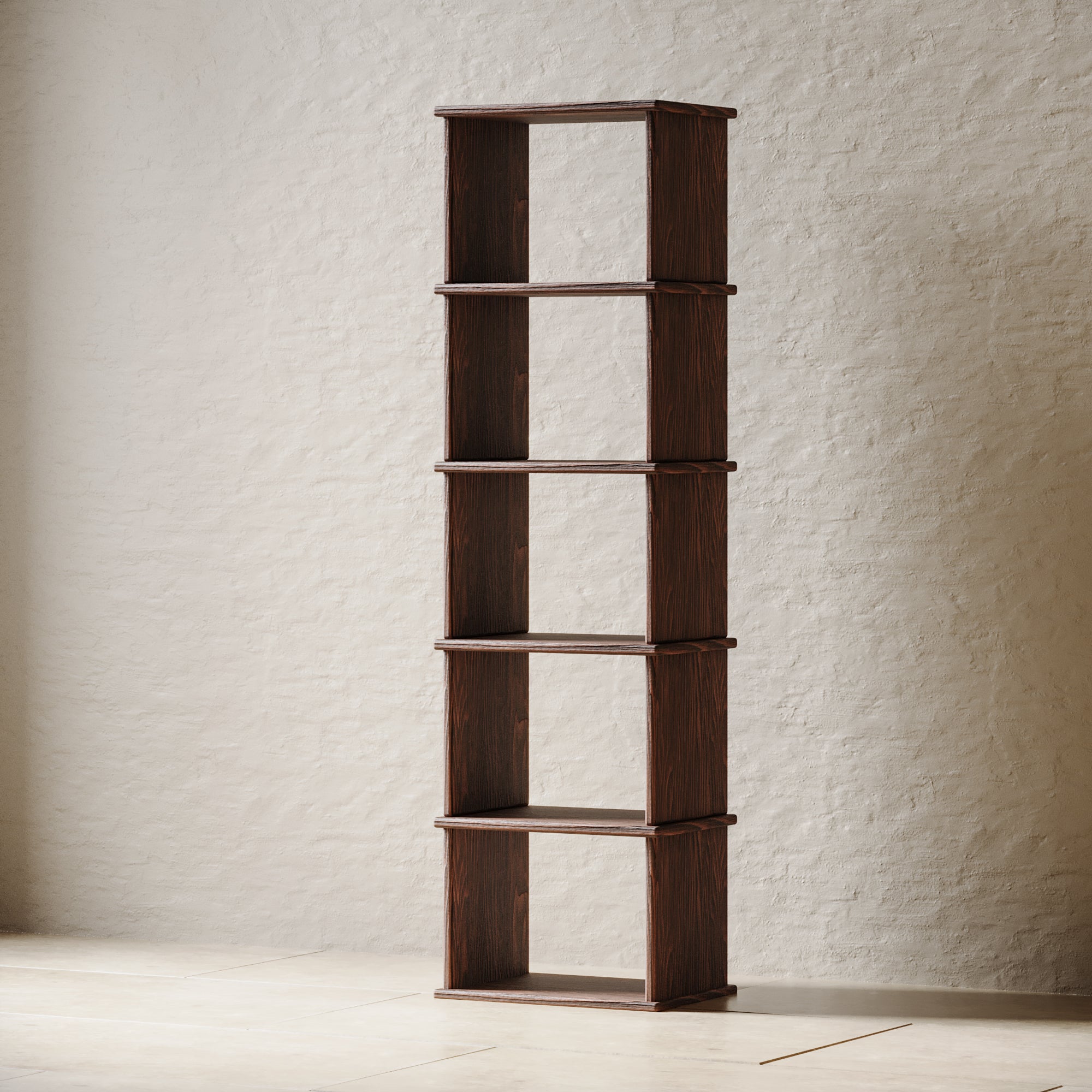 Tall narrow bookshelf in solid wood