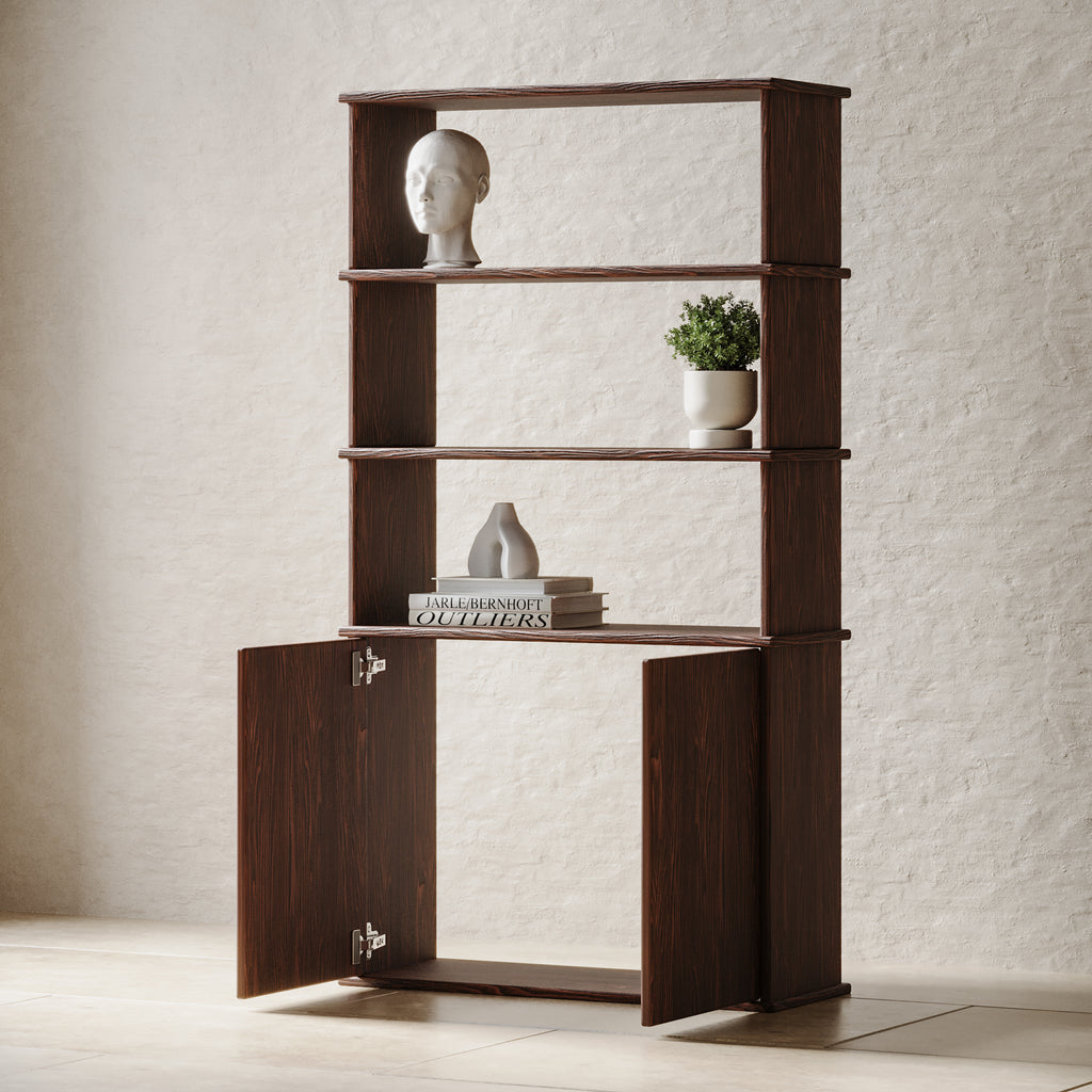 Walnut bookcase with storage