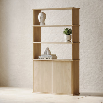 White oak bookshelf with a cabinet