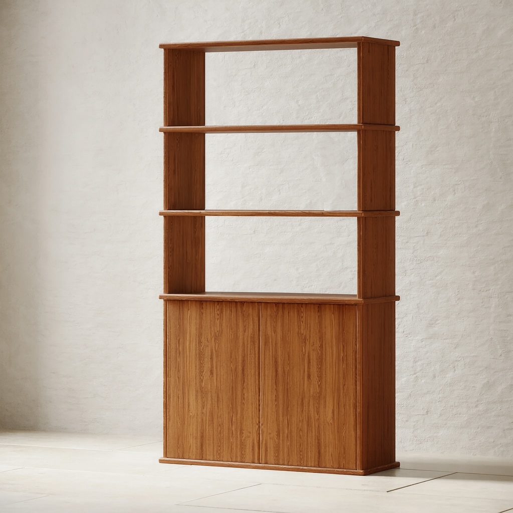 Bookcase with doors in red oak