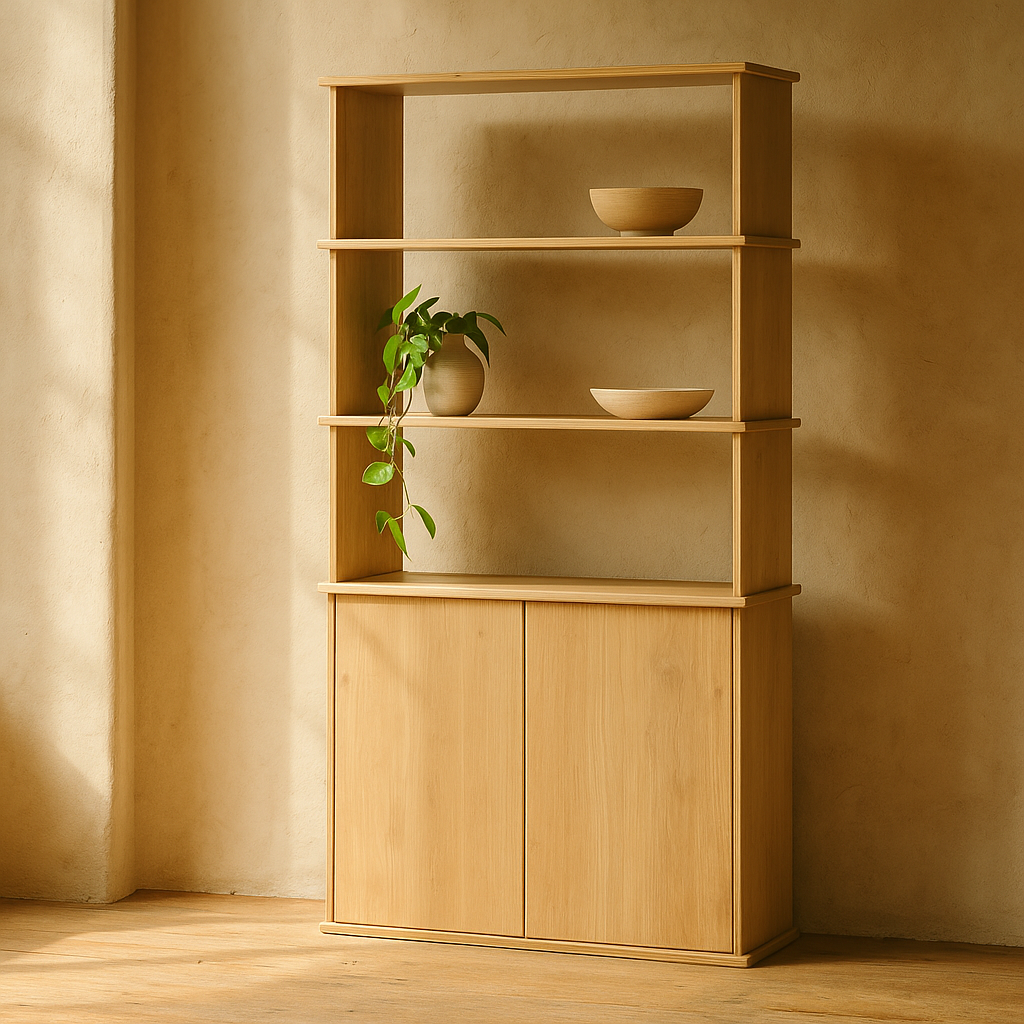 Bookcase with doors in white oak