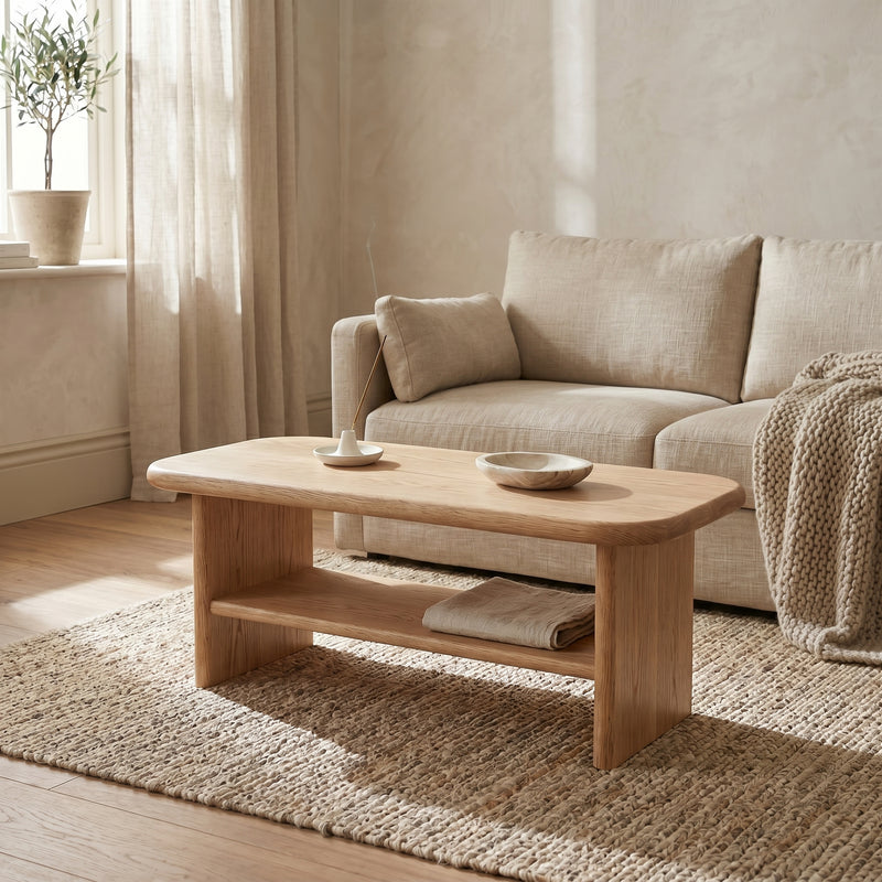 Custom coffee table with a shelf