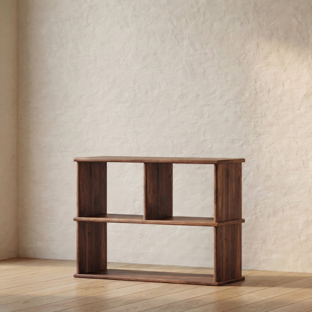 console bookshelf in walnut