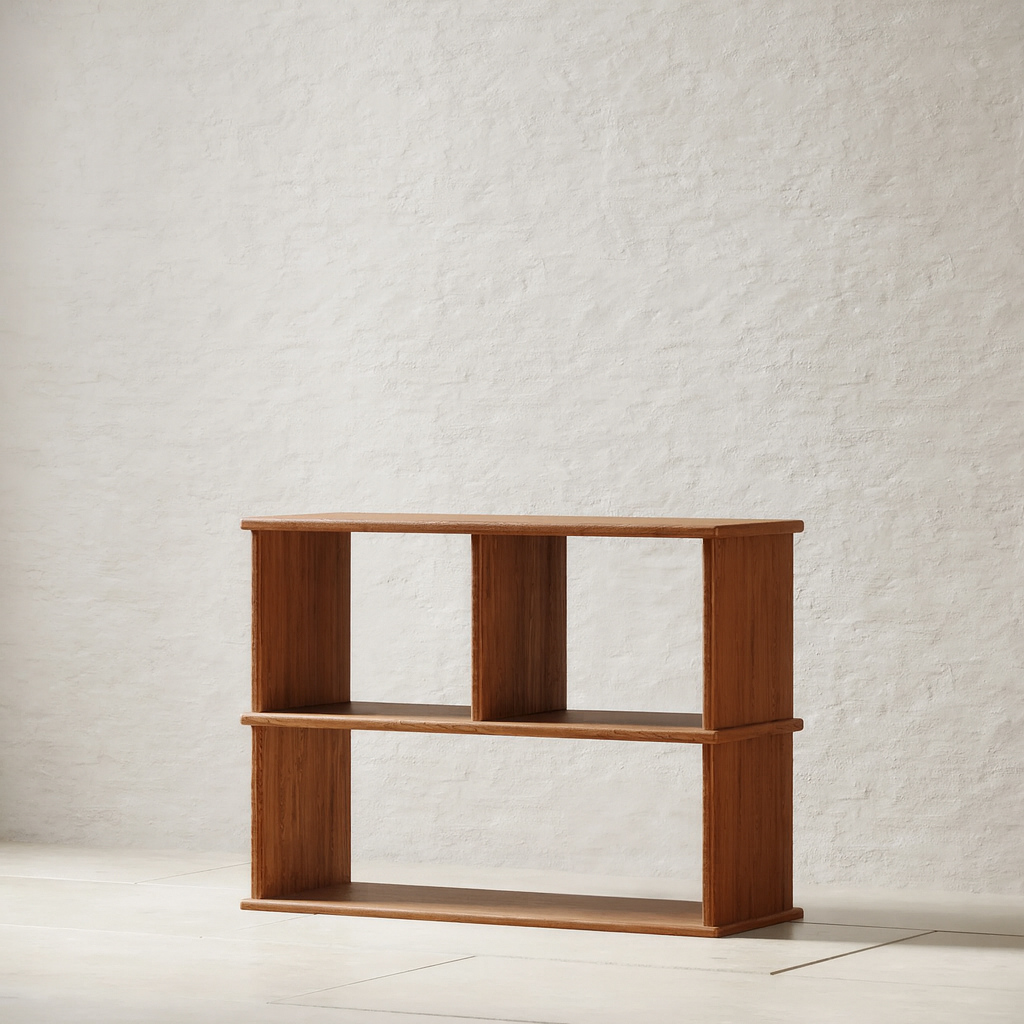 Console bookshelf in red oak
