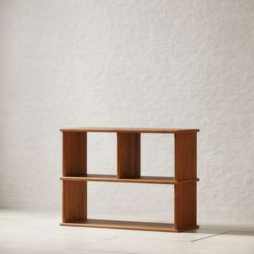 Console bookshelf in red oak