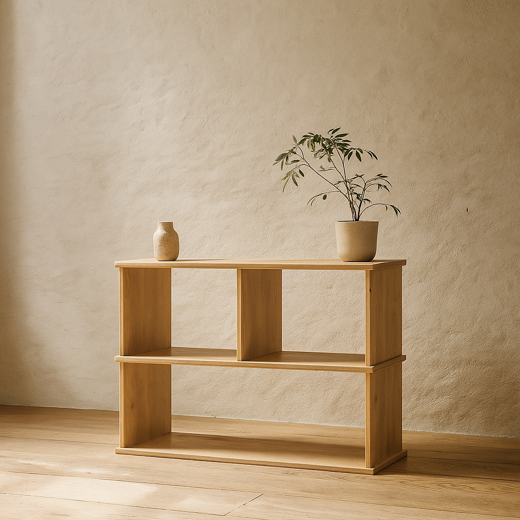 Console bookshelf in white oak