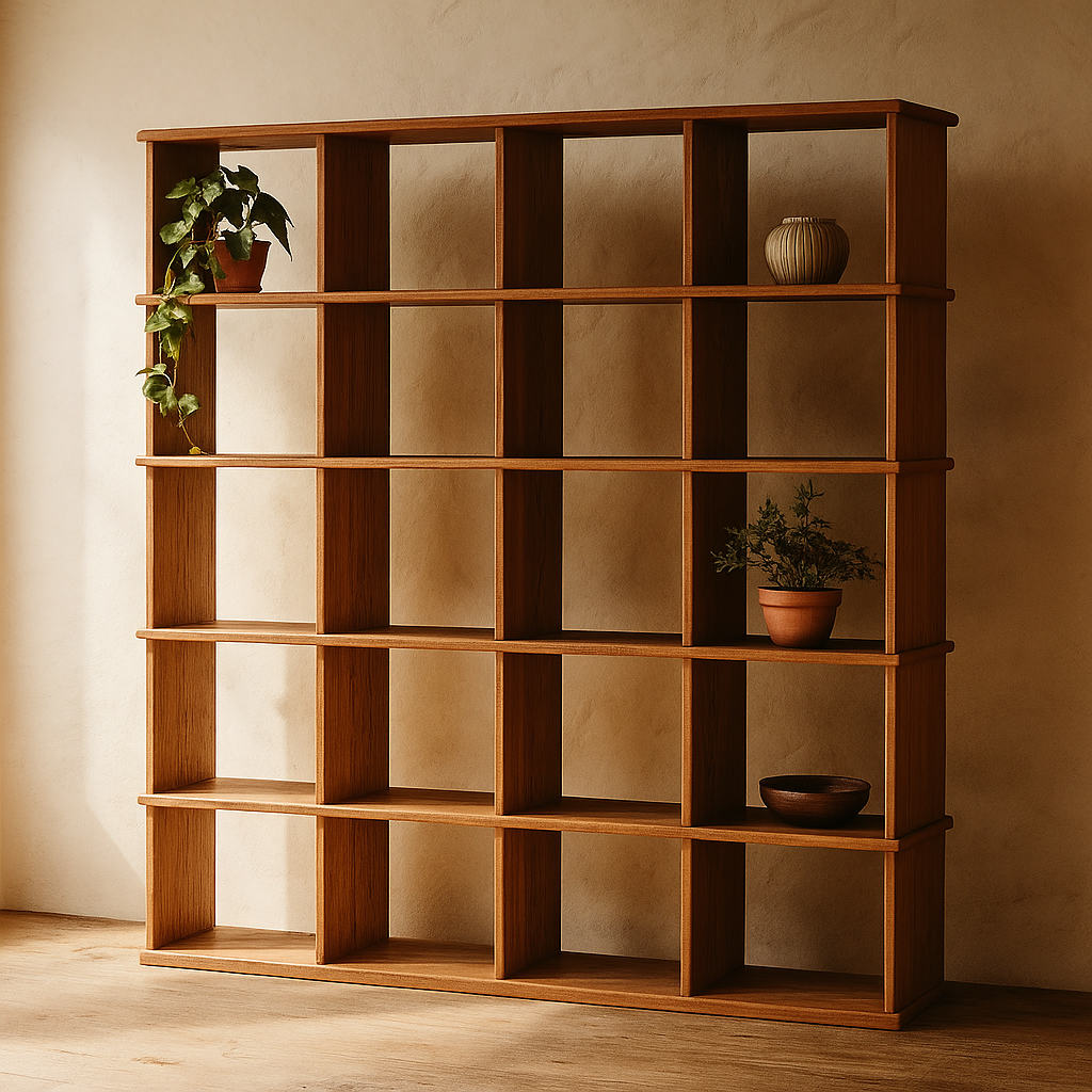 Cube bookcase in red oak