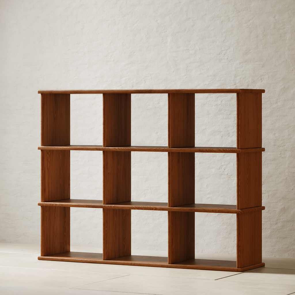 Cube bookshelf in red oak