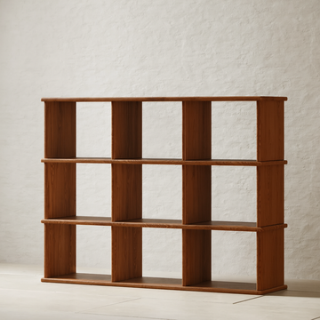 Cube bookshelf in red oak