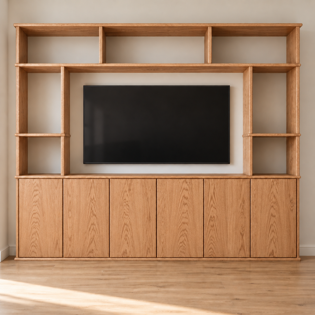 Entertainment center in red oak