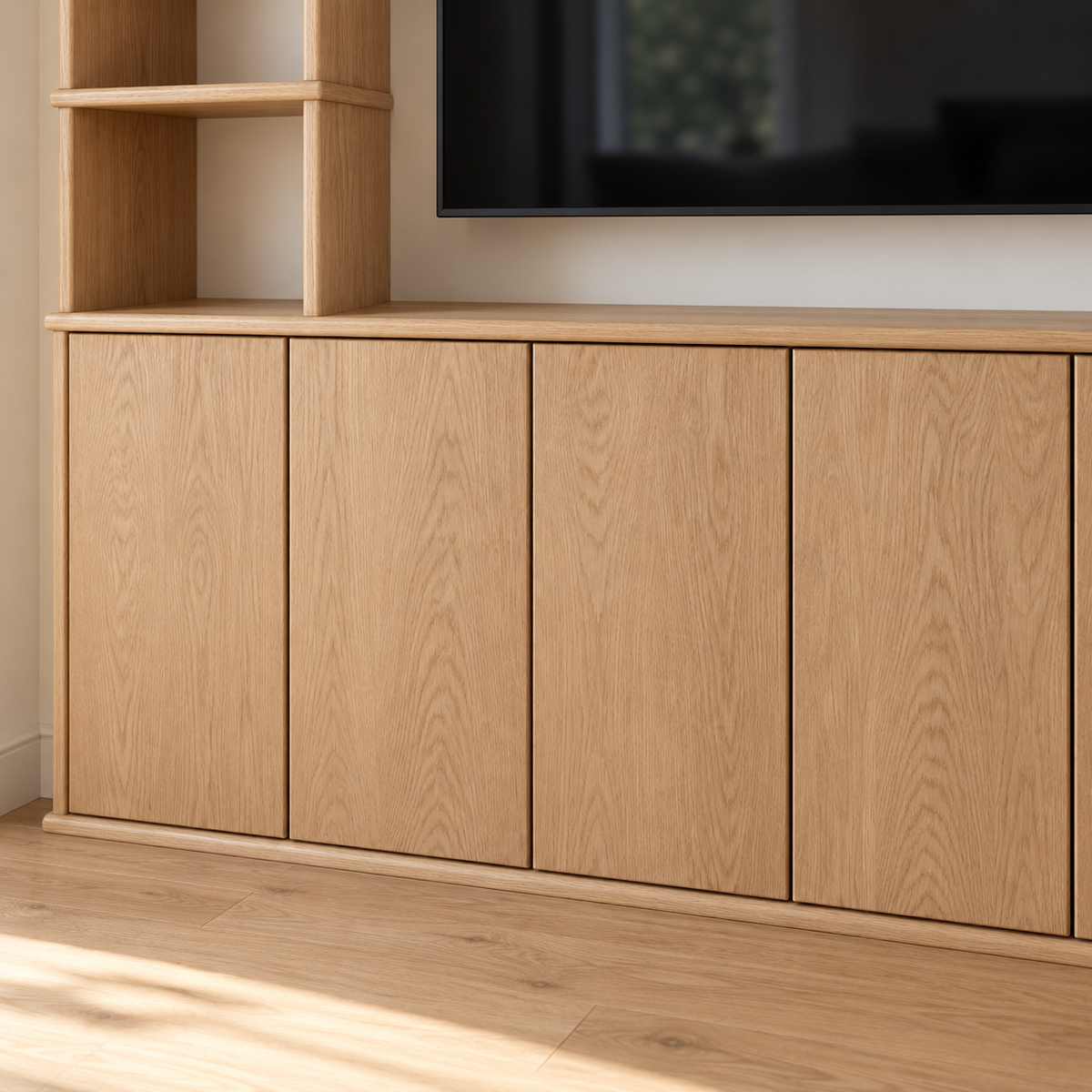 Entertainment center in white oak — cabinet detail