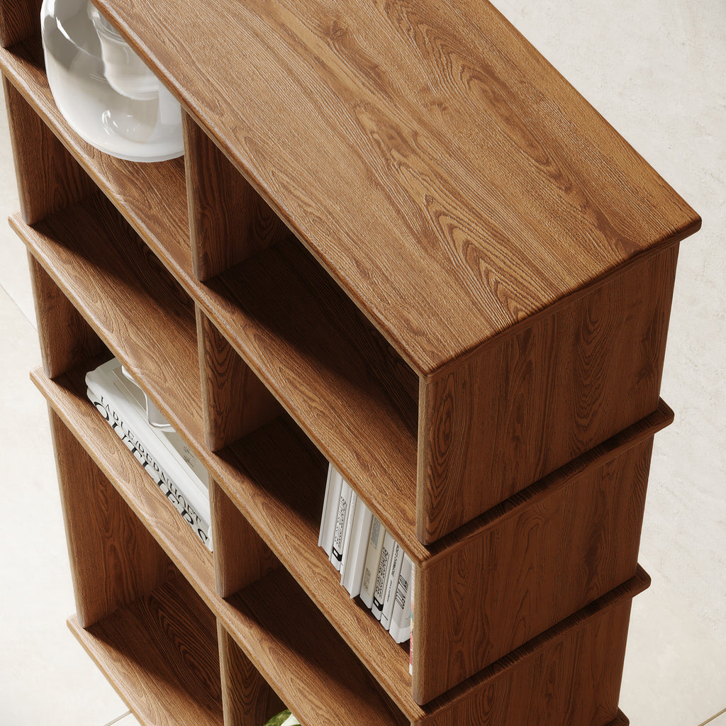 Etagere bookshelf in red oak (top view)
