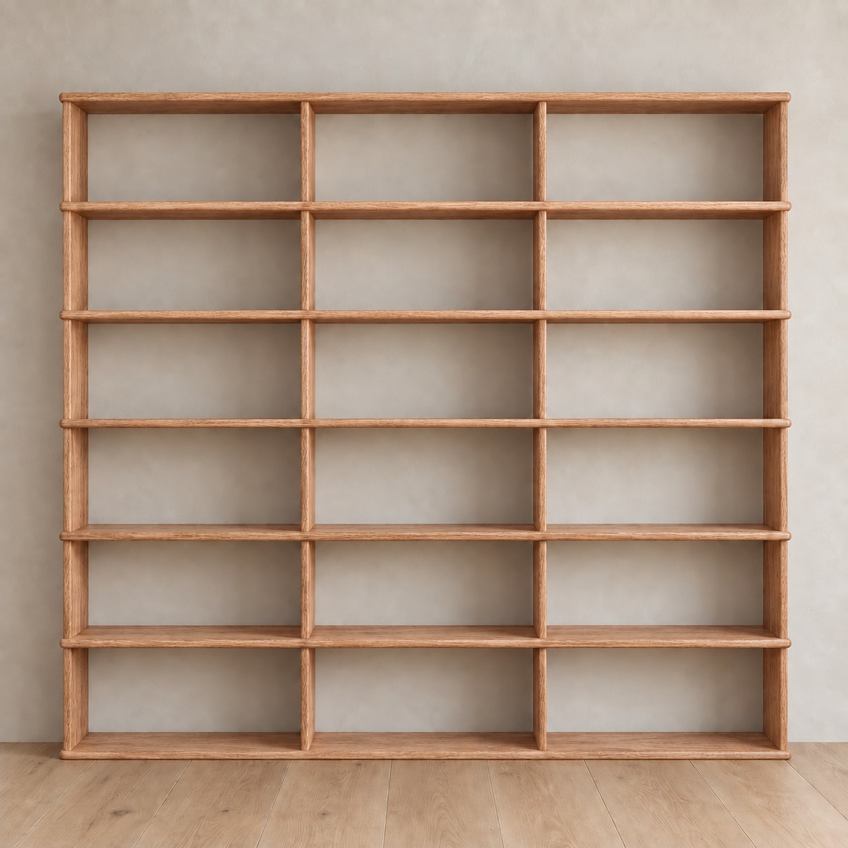 Full wall bookcase in red oak