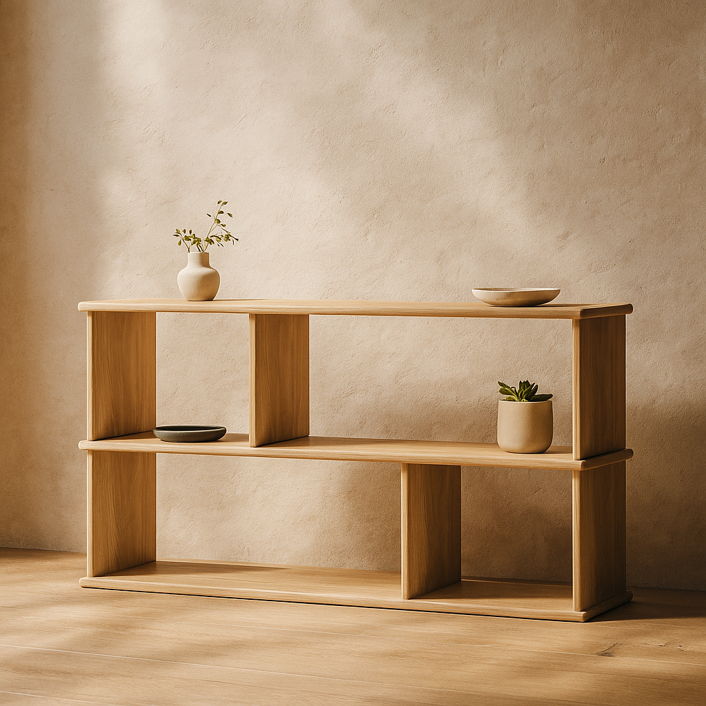 Horizontal bookcase in white oak
